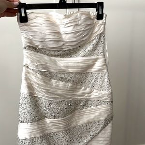 Off white color mini dress with silver sequin